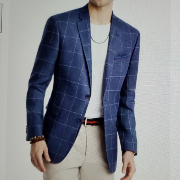 Men's Modern-fit Navy/White windowpane linen spot